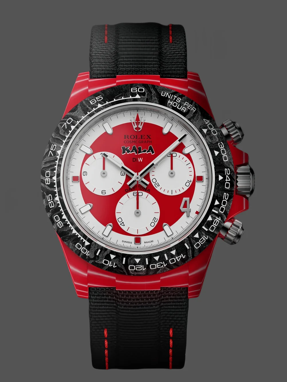 00bec8139fa4d7a4daddbe9a201a2634 Daytona DIW Red Carbon DIWF Best Edition Red/White Dial on Black Nylon Strap DD4801