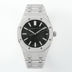 Royal Oak 15510 41mm Frosted SS/SS Black Textured Dial APSF A4302 Super Clone