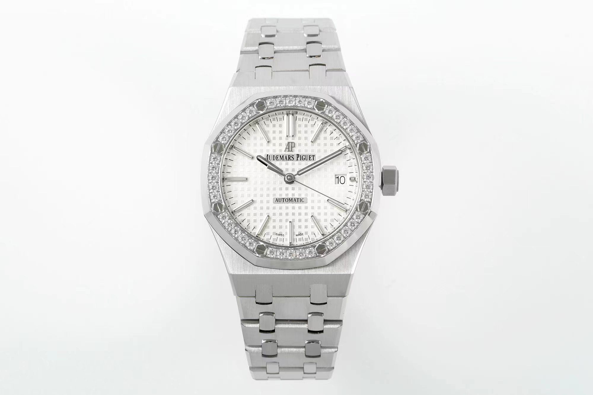 13376058609378816 Royal Oak 37mm 15451 SS APSF 1:1 Best Edition White Textured Dial on SS Bracelet SA3120 Super Clone