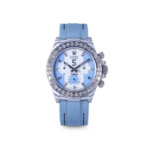 Daytona DIW White Carbon Case DIWF Edition Baby Blue/White Crystal Dial Crystal Bezel on Baby Blue Nylon Strap DD4801