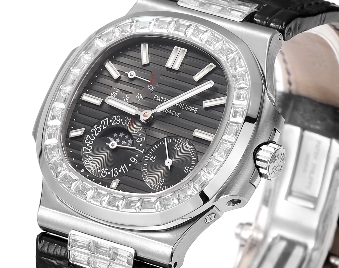 39da314b Nautilus 40mm 5724 Dia SS Grey/Stk PPF on Leather Strap A240 Super Clone Super Clone - Image 5