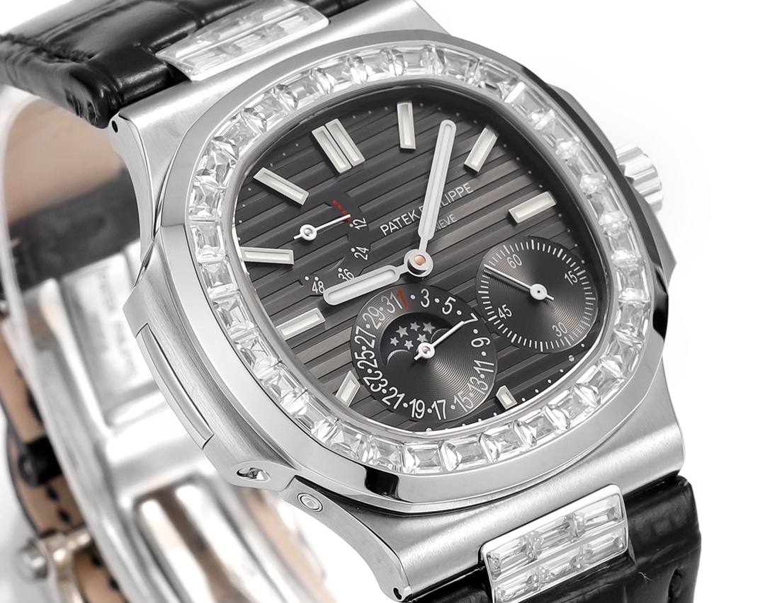4e581c41 Nautilus 40mm 5724 Dia SS Grey/Stk PPF on Leather Strap A240 Super Clone Super Clone - Image 3