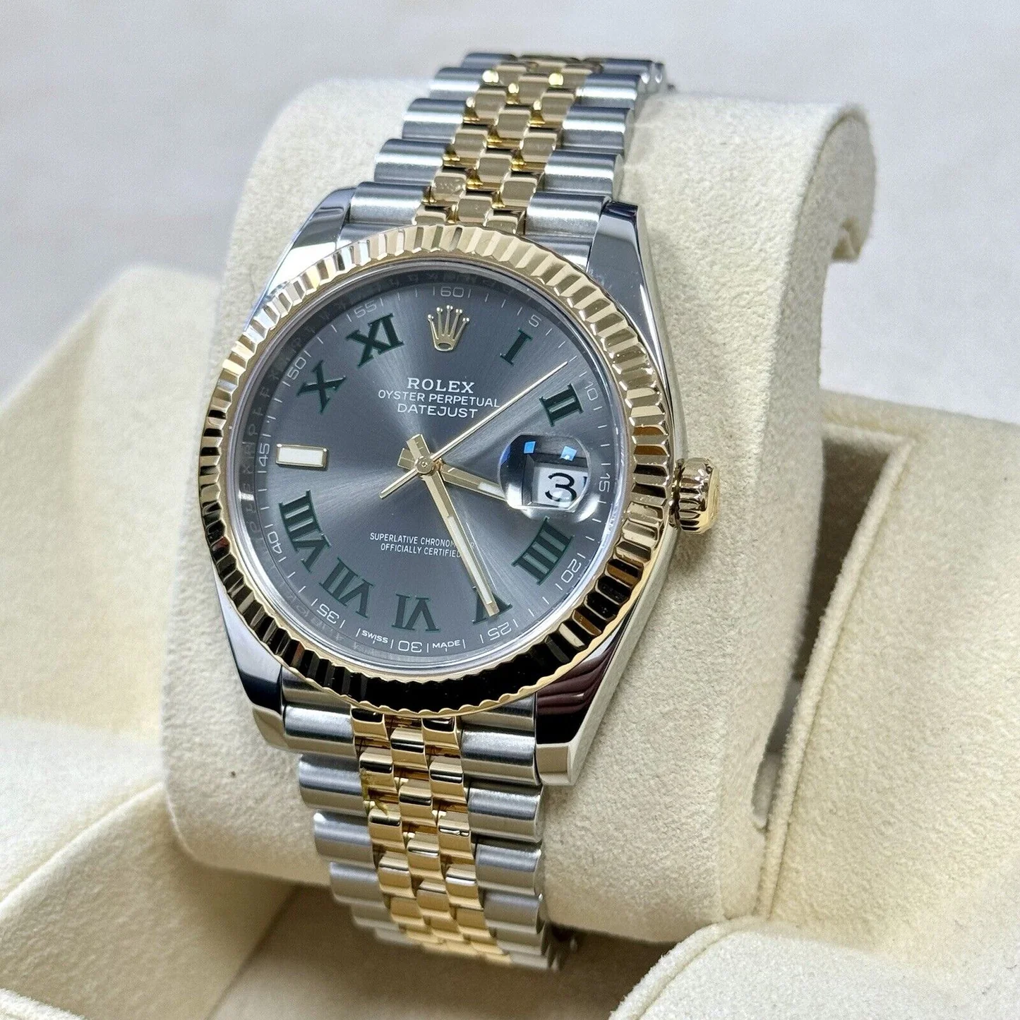 57_da1c8fa9-983c-411c-bea0-2229c8cd825d DateJust 36mm 126233 Clean 1:1 Best Edition 904L Steel Gray Dial Green Roman on SS/YG Jubilee Bracelet VR3235 - Image 4