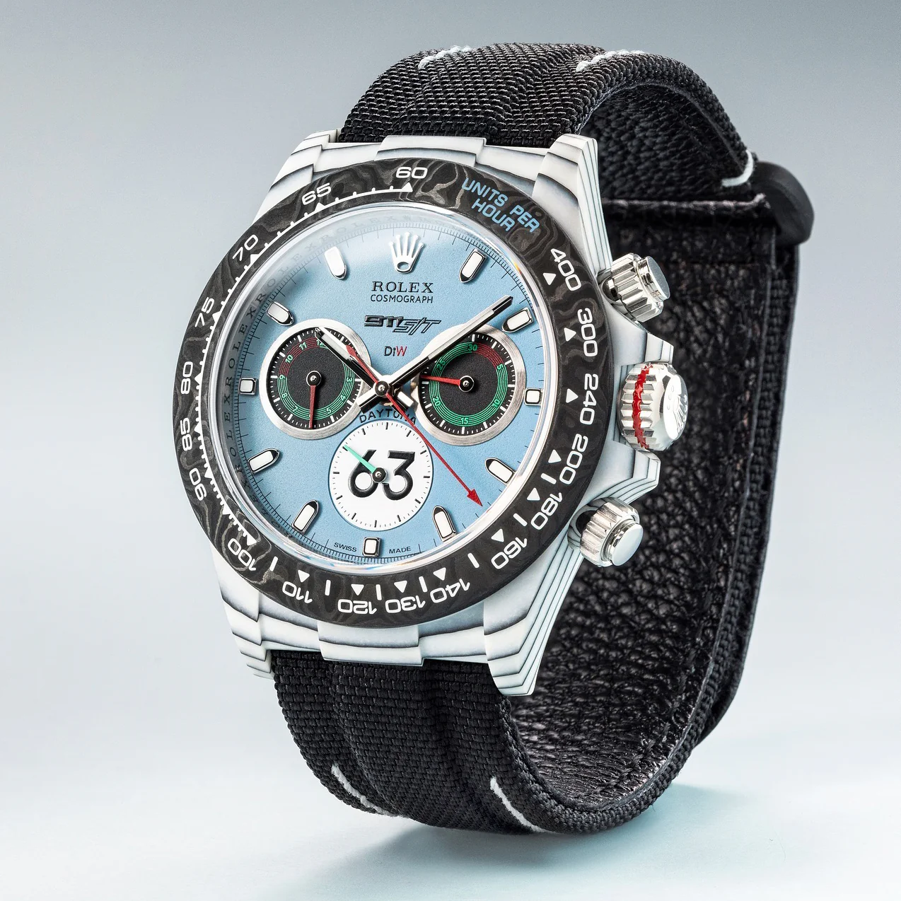 ClipDown.App_461553690_443298738763155_8561881233720857352_ncopy Daytona DIW Porsche 911 s/t White Carbon DIWF Best Edition Blue Dial on Black Nylon Strap DD4801 - Image 3