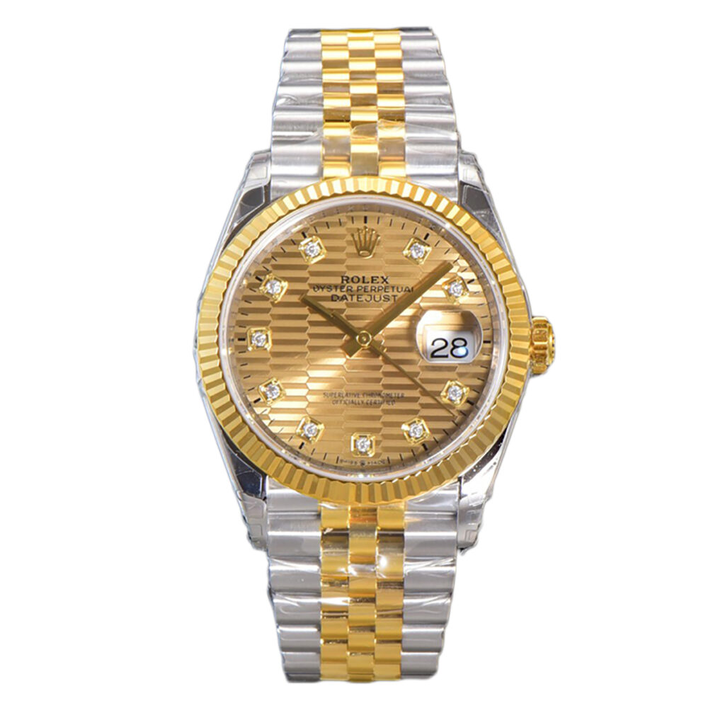 Datejust-36-126233-Golden-Motif-Dial-with-Diamond-Marker-in-SteelYellow-in-Jubilee-1-1-1024x1024-1 DateJust 36mm 126233 Clean 1:1 Best Edition 904L Steel YG Textured Diamonds Dial on Jubilee Bracelet VR3235