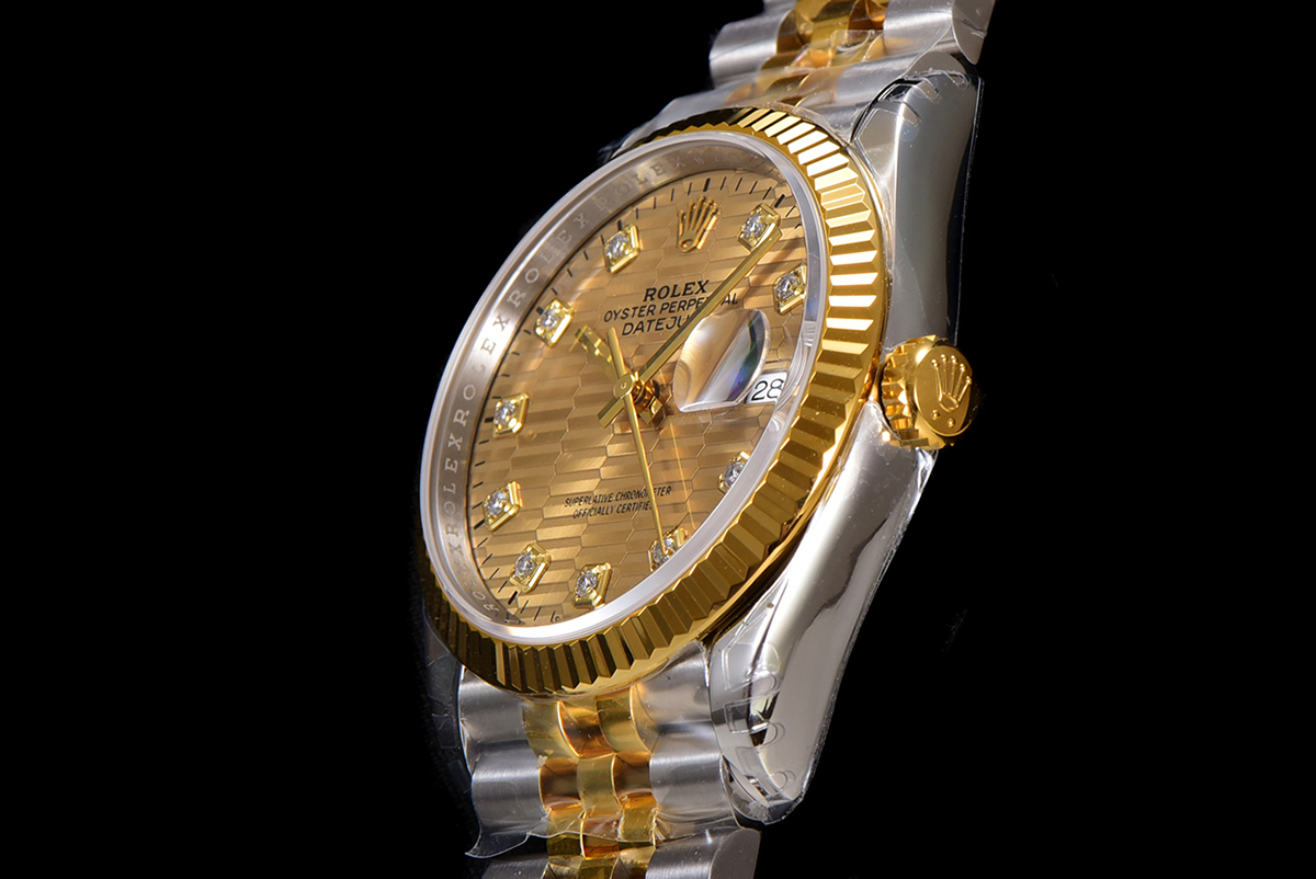 Datejust-36-126233-Golden-Motif-Dial-with-Diamond-Marker-in-SteelYellow-in-Jubilee-6-1 DateJust 36mm 126233 Clean 1:1 Best Edition 904L Steel YG Textured Diamonds Dial on Jubilee Bracelet VR3235 - Image 6