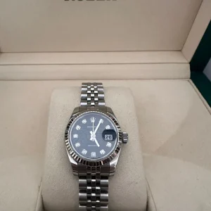 Datejust 28mm Black Computerized Diamond Dial Fluted Jubilee