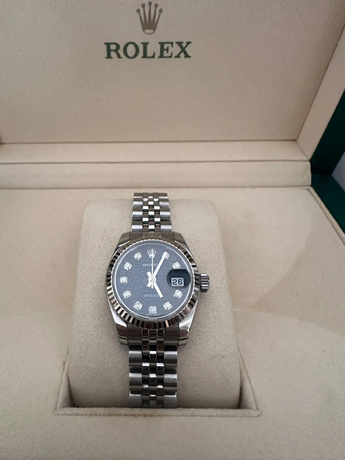 Datejust-Black-1 Datejust 28mm Black Computerized Diamond Dial Fluted Jubilee