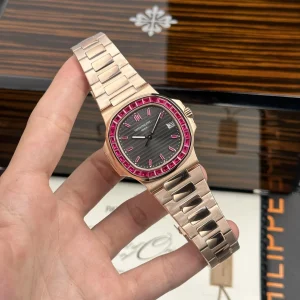 Patek Philippe Nautilus 5723 Gray Dial Bezel Stone CZ Pink Baguette 40mm