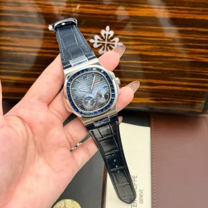 Patek Philippe Nautilus 5724 Blue Dial Bezel Stone Blue Baguette CZ 40mm