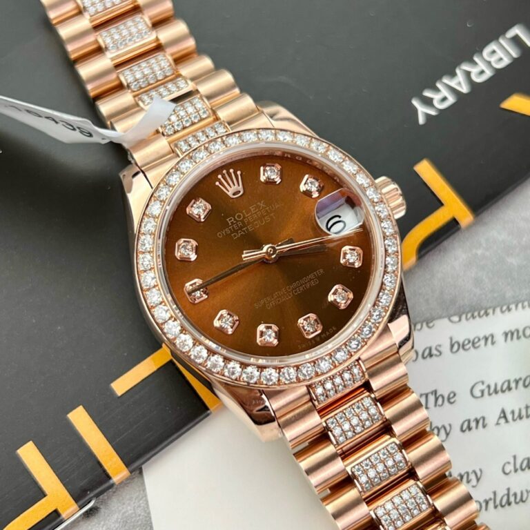 Dong-Ho-Rolex-DateJust-Boc-Vang-Dinh-Moissanite-Mat-Chocolate-31mm-4-768x768-1 Rolex DateJust Gold Wrapped Moissanite With Chocolate Dial 31mm - Image 3