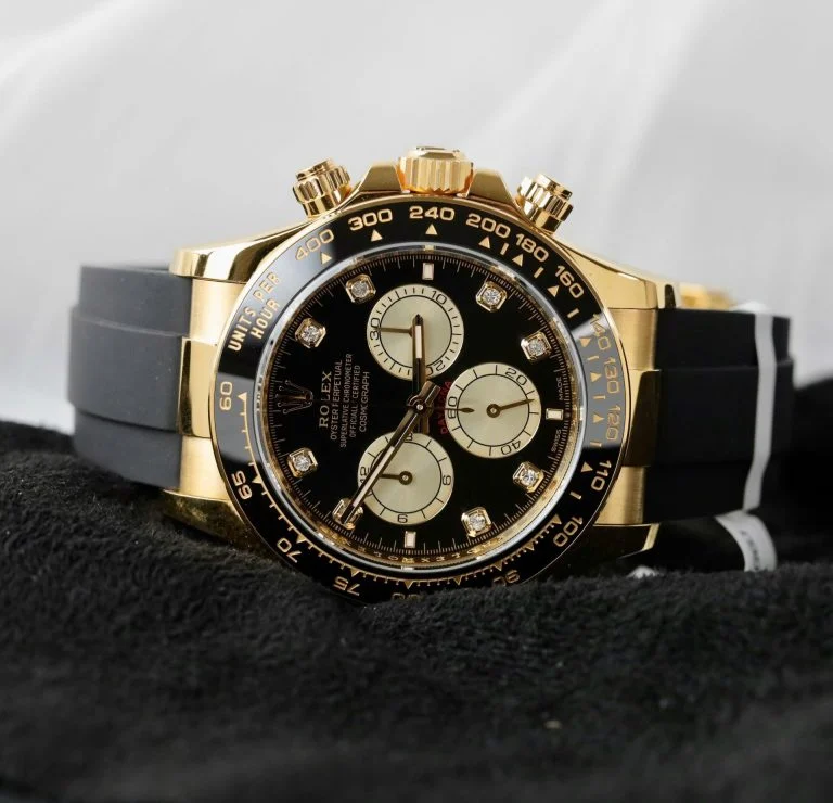 Dong-Ho-Rolex-Daytona-Che-Tac-Boc-Vang-18K-Bo-Chuyen-Dong-Calibre-4131-40mm-4-768x740-1 Daytona 126518 AVF 1:1 Best Edition Black/YG Diamonds Dial on Oysterflex Strap DD4131 (Mod) - Image 5