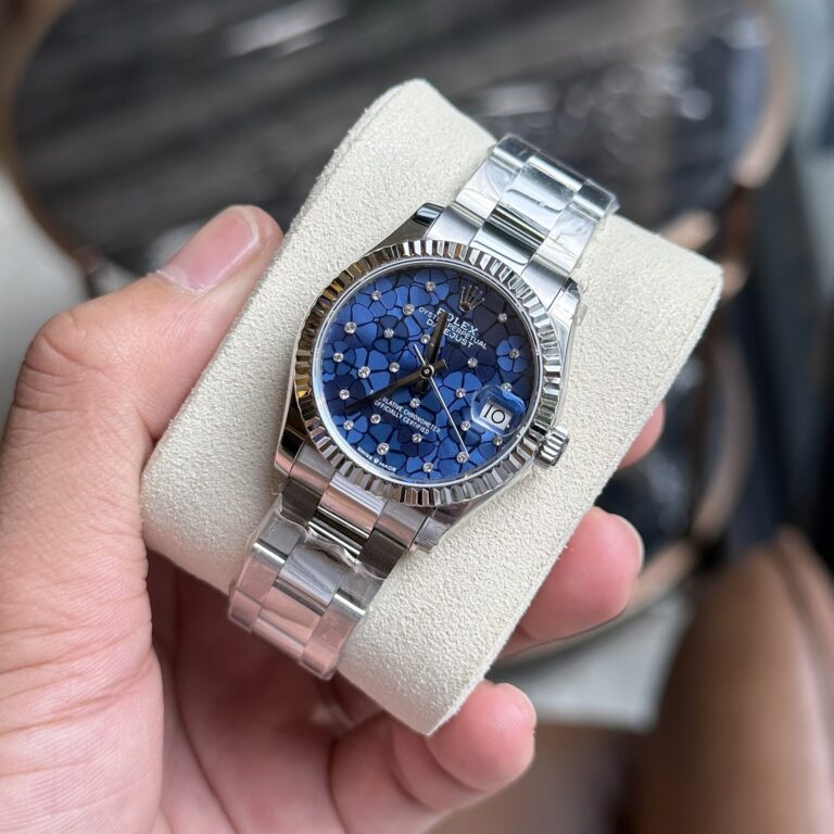 Dong-Ho-Rolex-Nu-DateJust-Replica-Mat-So-Cay-La-Mau-Xanh-Duong-31mm-3-768x768-1 Rolex DateJust Womens Watch 11 Blue Leaf Dial 31mm - Image 4