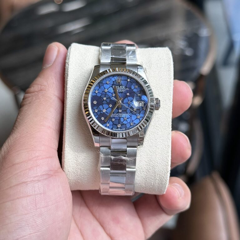 Dong-Ho-Rolex-Nu-DateJust-Replica-Mat-So-Cay-La-Mau-Xanh-Duong-31mm-5-768x768-1 Rolex DateJust Womens Watch 11 Blue Leaf Dial 31mm - Image 2