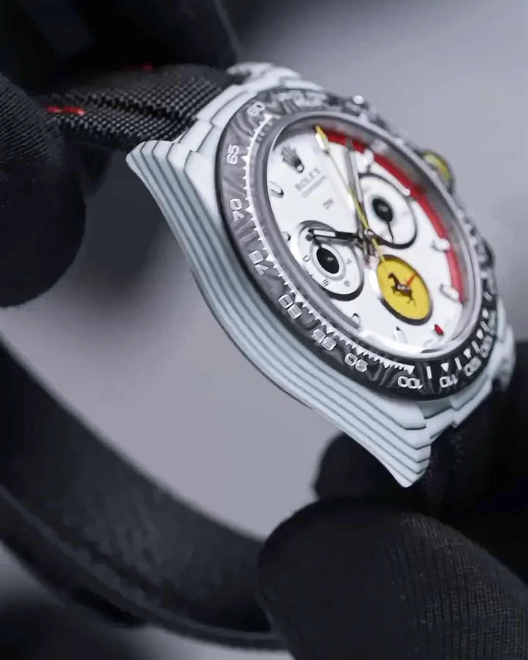 FerrariDashboardDaytona-3copy Daytona DIW Ferrari White Carbon DIWF Best Edition White Italy Dial on Black Nylon Strap DD4801 Super Clone - Image 3