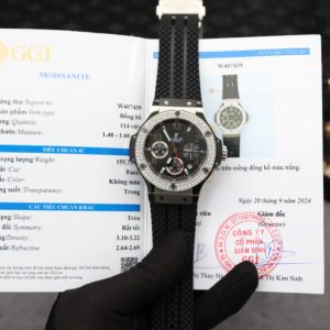Hublot Big Bang Chronograph Steel Black Dial Custom Moissanite Bezel Replica 41mm