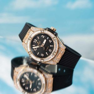 Hublot Big Bang One Click King Gold Black Pav¨¦ Baguette CZ Stone Bezel Replica 39mm