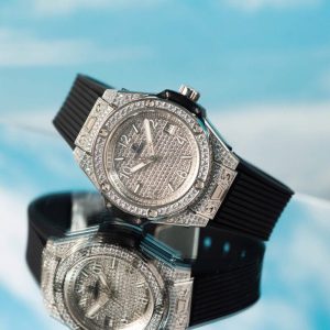Hublot Big Bang One Click Steel Black Full Pav¨¦ CZ Stones Replica 39mm
