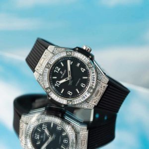 Hublot Big Bang One Click Steel Black Pav¨¦ Baguette CZ Stone Bezel Replica 39mm
