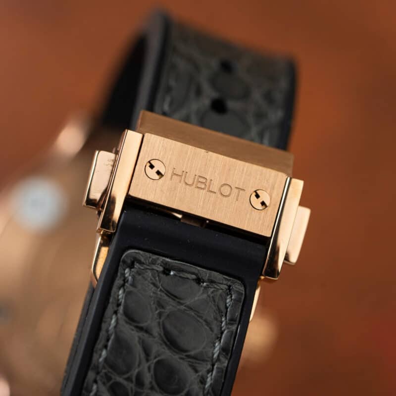 Hublot-Classic-Fusion-King-Gold-Pave-Grey-Dial-Leather-Lady-Watch-33mm-10-scaled-800x800 Hublot Classic Fusion King Gold Pav¨¦ CZ Stones Grey Dial Leather Strap Lady Watch Replica 33mm - Image 10