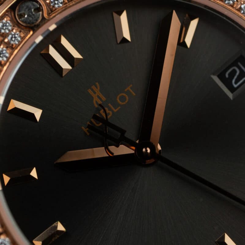 Hublot-Classic-Fusion-King-Gold-Pave-Grey-Dial-Leather-Lady-Watch-33mm-4-scaled-800x800 Hublot Classic Fusion King Gold Pav¨¦ CZ Stones Grey Dial Leather Strap Lady Watch Replica 33mm - Image 4