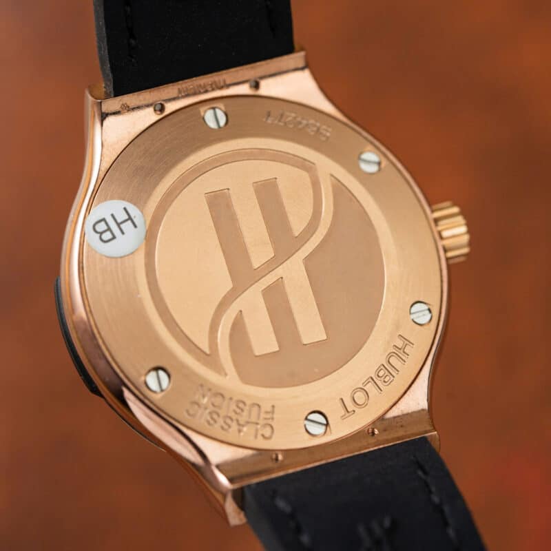 Hublot-Classic-Fusion-King-Gold-Pave-Grey-Dial-Leather-Lady-Watch-33mm-9-scaled-800x800 Hublot Classic Fusion King Gold Pav¨¦ CZ Stones Grey Dial Leather Strap Lady Watch Replica 33mm - Image 9