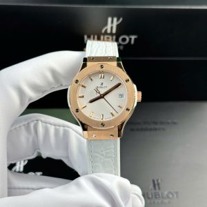 Hublot Classic Fusion King Gold White Dial Leather Strap Ladies Replica 33mm