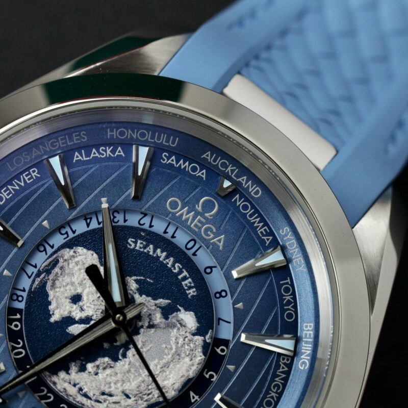 OMEGA-Seamaster-Aqua-Terra-GMT-Worldtimer-Summer-Blue-Dial-3-800x800 Omega Aqua Terra GMT Worldtimer Summer Blue Rubber Strap Best Replica VSF 43mm - Image 3