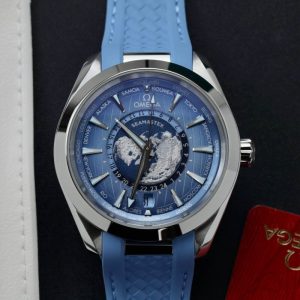 Omega Aqua Terra GMT Worldtimer Summer Blue Rubber Strap Best Replica VSF 43mm