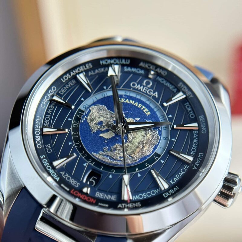 Omega-Aqua-Terra-Worldtimer-GMT-Blue-Dial-Rubber-Strap-2-800x800 Omega Aqua Terra Worldtimer GMT Blue Dial Rubber Strap Best Replica 43mm - Image 2