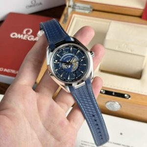 Omega Aqua Terra Worldtimer GMT Blue Dial Rubber Strap Best Replica 43mm