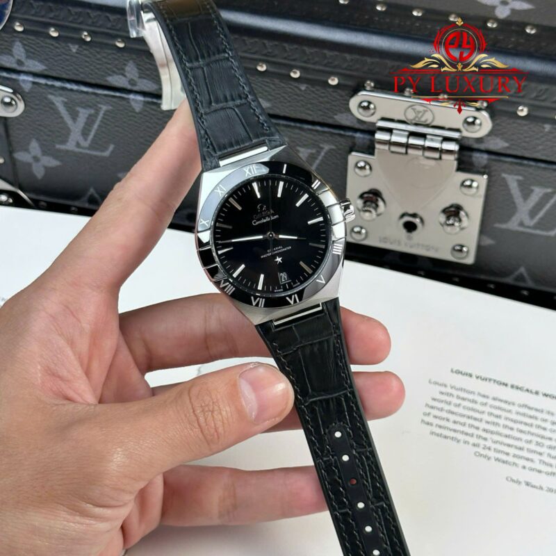 Omega-Constellation-Black-Dial-Black-Ceramic-Bezel-2-800x800 Omega Constellation Black Dial Black Ceramic Bezel Leather Strap Best Replica VSF 41mm - Image 2