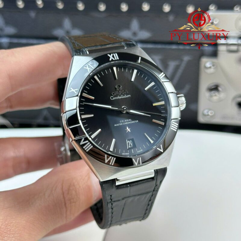 Omega-Constellation-Black-Dial-Black-Ceramic-Bezel-3-800x800 Omega Constellation Black Dial Black Ceramic Bezel Leather Strap Best Replica VSF 41mm - Image 3
