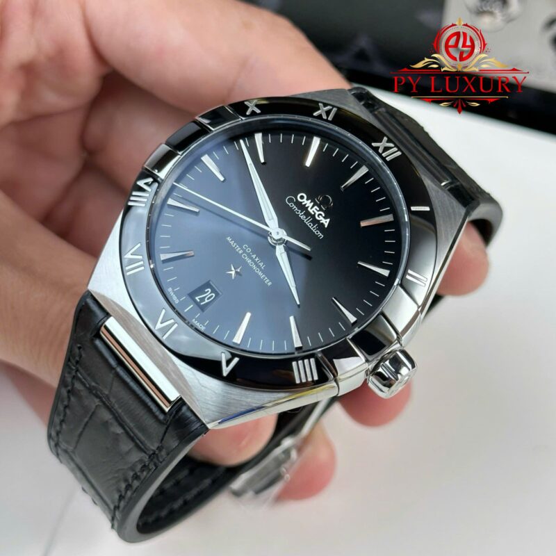 Omega-Constellation-Black-Dial-Black-Ceramic-Bezel-4-800x800 Omega Constellation Black Dial Black Ceramic Bezel Leather Strap Best Replica VSF 41mm - Image 4