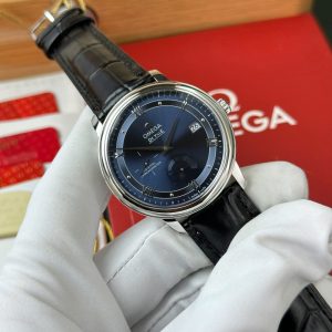 Omega De Ville Prestige Power Reserve Blue Dial Black Leather Strap Best Replica 39.5mm