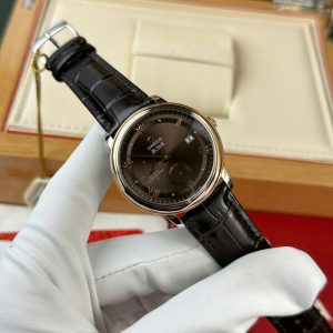 Omega De Ville Prestige Power Reserve Rose Gold Bezel Brown Dial Brown Leather Strap 1:1 Copy 39.5mm