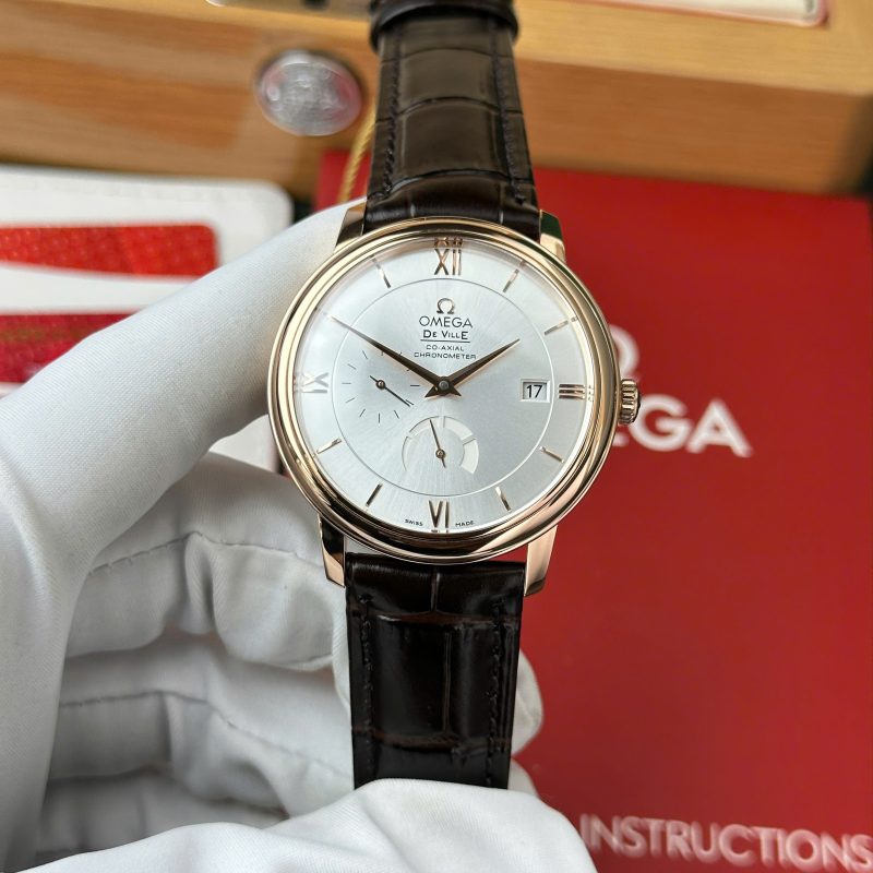 Omega-De-Ville-Prestige-Power-Reserve-Rose-Gold-Silver-Dial-Leather-1-800x800 Omega De Ville Prestige Power Reserve Rose Gold Silver Dial Leather Strap Best Replica 39.5mm