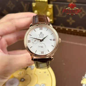 Omega De Ville Prestige Power Reserve Rose Gold White Dial Leather Strap Best Replica 39.5mm