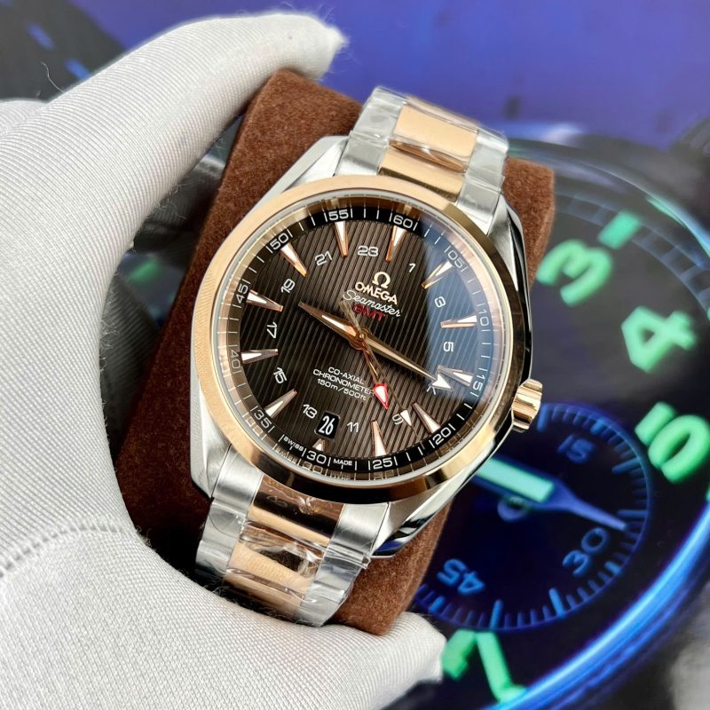 Omega-Seamaster-Aqua-Terra-Two-Tone-Rose-Gold-Brown-Dial-1-800x800 Omega Seamaster Aqua Terra GMT Two Tone Rose Gold Brown Dial Best Replica VSF 43mm