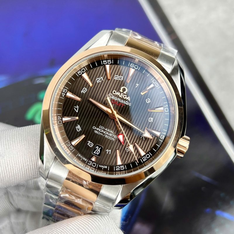 Omega-Seamaster-Aqua-Terra-Two-Tone-Rose-Gold-Brown-Dial-3-800x800 Omega Seamaster Aqua Terra GMT Two Tone Rose Gold Brown Dial Best Replica VSF 43mm - Image 3