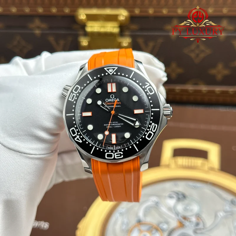 Omega-Seamaster-Diver-300M-21032422001006-Steel-Black-Dial-Orange-Rubber-Strap-1-800x800 Omega Seamaster Diver 300M Black & Orange Dial Steel Mesh & Orange Rubber Strap 1:1 Best Replica VSF 42mm - Image 3