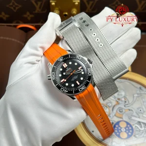 Omega Seamaster Diver 300M Black & Orange Dial Steel Mesh & Orange Rubber Strap 1:1 Best Replica VSF 42mm
