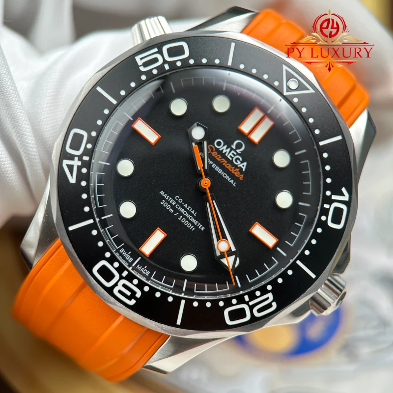 Omega-Seamaster-Diver-300M-21032422001006-Steel-Black-Dial-Orange-Rubber-Strap-5-800x800 Omega Seamaster Diver 300M Black & Orange Dial Steel Mesh & Orange Rubber Strap 1:1 Best Replica VSF 42mm - Image 5