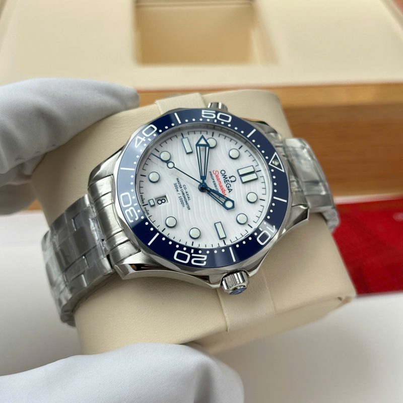 Omega-Seamaster-Diver-300M-Tokyo-2020-White-Dial-Blue-Ceramic-Bezel-4-800x800 Omega Seamaster Diver 300M Tokyo 2020 White Dial Blue Ceramic Bezel Super Clone 42mm - Image 4
