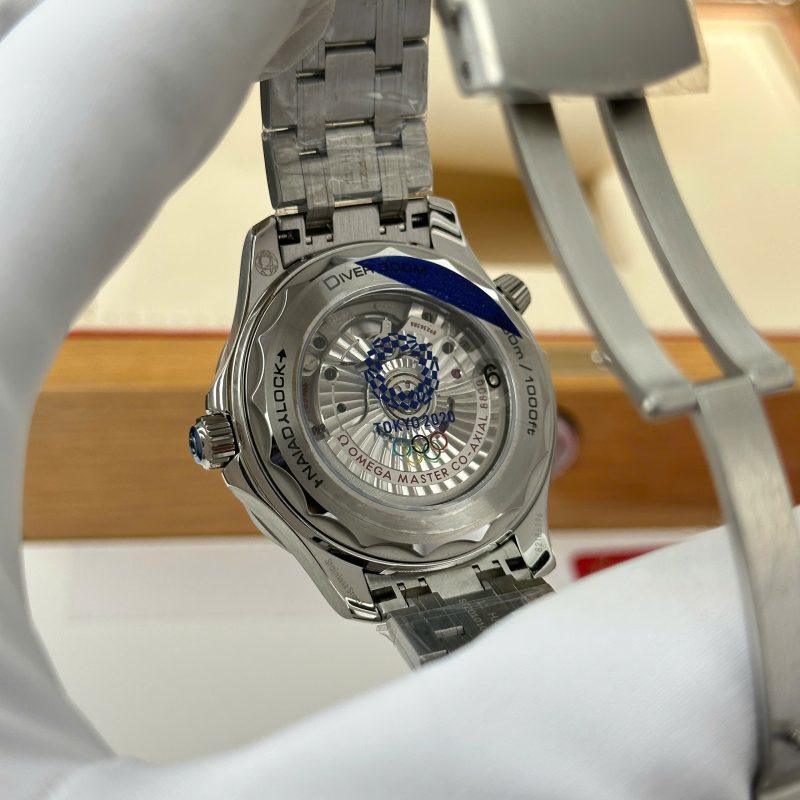 Omega-Seamaster-Diver-300M-Tokyo-2020-White-Dial-Blue-Ceramic-Bezel-7-800x800 Omega Seamaster Diver 300M Tokyo 2020 White Dial Blue Ceramic Bezel Super Clone 42mm - Image 7