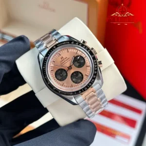 Omega Speedmaster Moonwatch Chronograph Two Tone Rose Gold Pink Dial Swiss Replica 42mm