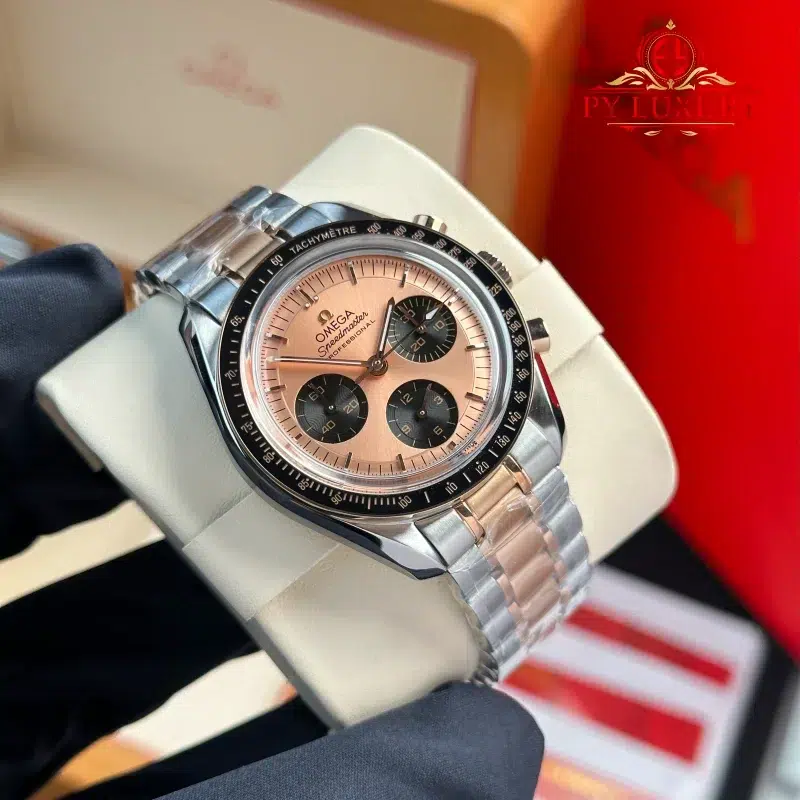 Omega-Speedmaster-Moonwatch-Chronograph-Two-Tone-Rose-Gold-Pink-Dial-Swiss-Replica-2-800x800 Omega Speedmaster Moonwatch Chronograph Two Tone Rose Gold Pink Dial Swiss Replica 42mm - Image 2