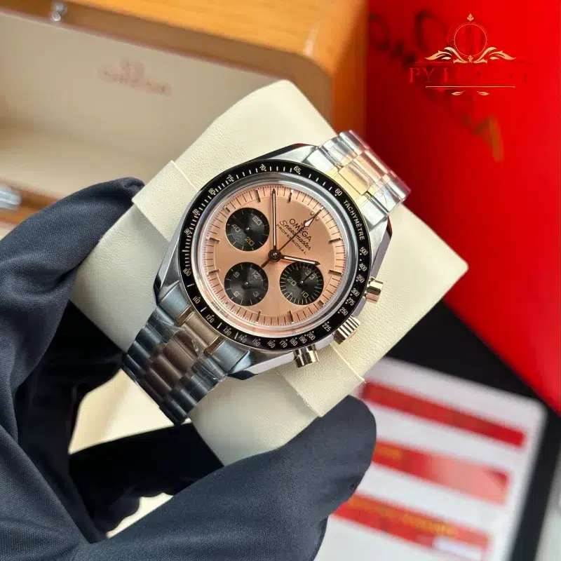 Omega-Speedmaster-Moonwatch-Chronograph-Two-Tone-Rose-Gold-Pink-Dial-Swiss-Replica-3-800x800 Omega Speedmaster Moonwatch Chronograph Two Tone Rose Gold Pink Dial Swiss Replica 42mm - Image 3