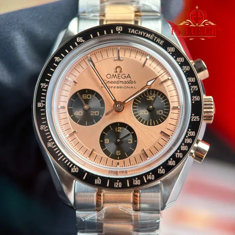 Omega-Speedmaster-Moonwatch-Chronograph-Two-Tone-Rose-Gold-Pink-Dial-Swiss-Replica-4-800x800 Omega Speedmaster Moonwatch Chronograph Two Tone Rose Gold Pink Dial Swiss Replica 42mm - Image 4