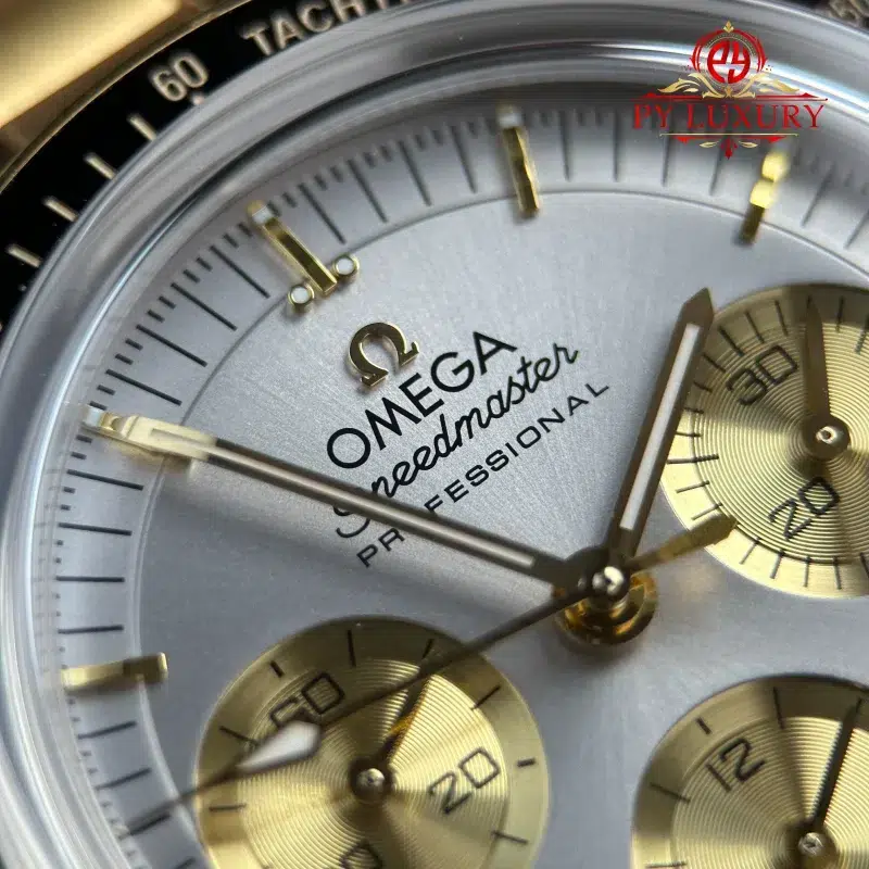 Omega-Speedmaster-Moonwatch-Chronograph-Two-Tone-Yellow-Gold-Silver-Dial-Swiss-Replica-N1F-6-800x800 Omega Speedmaster Moonwatch Chronograph Two Tone Yellow Gold Silver Dial Swiss Replica 42mm - Image 6